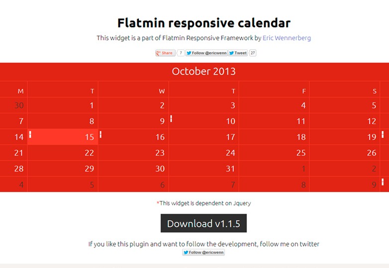 Flatmin jQuery Calendar