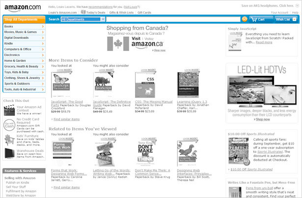 Amazon Home Page with Search and Navigation Emphasized