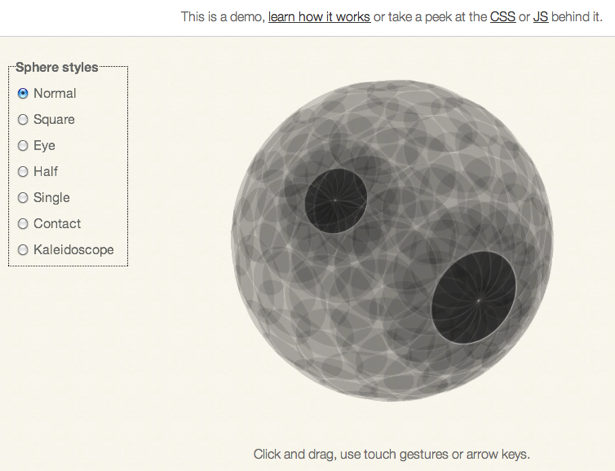 Demo av en 3D-sfär skapad i CSS3