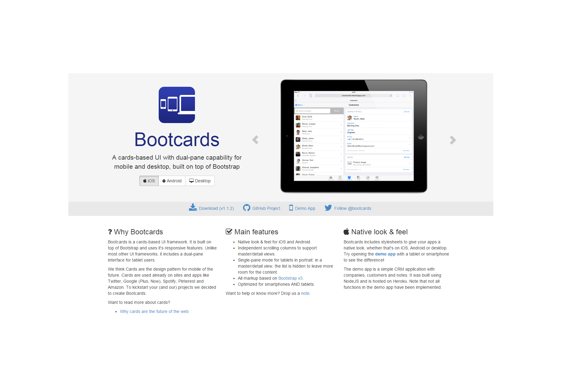 Bootcards: Interface de usuário baseada em cartões construída por bootstrap