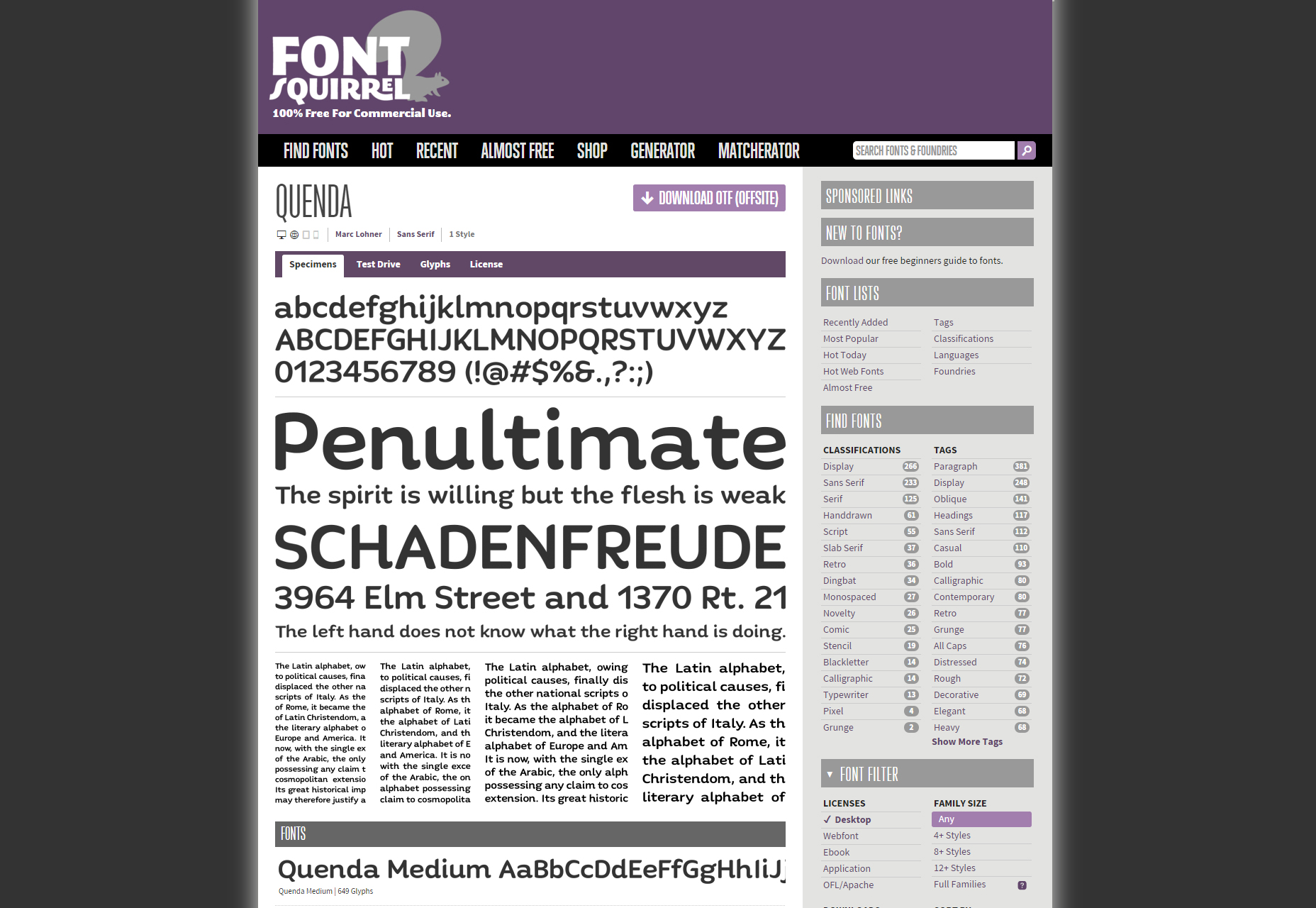 Quenda: Γραμματοσειρά Sans-Serif 6 βάρους