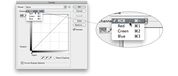 ilustrace znázorňující umístění možností RGB