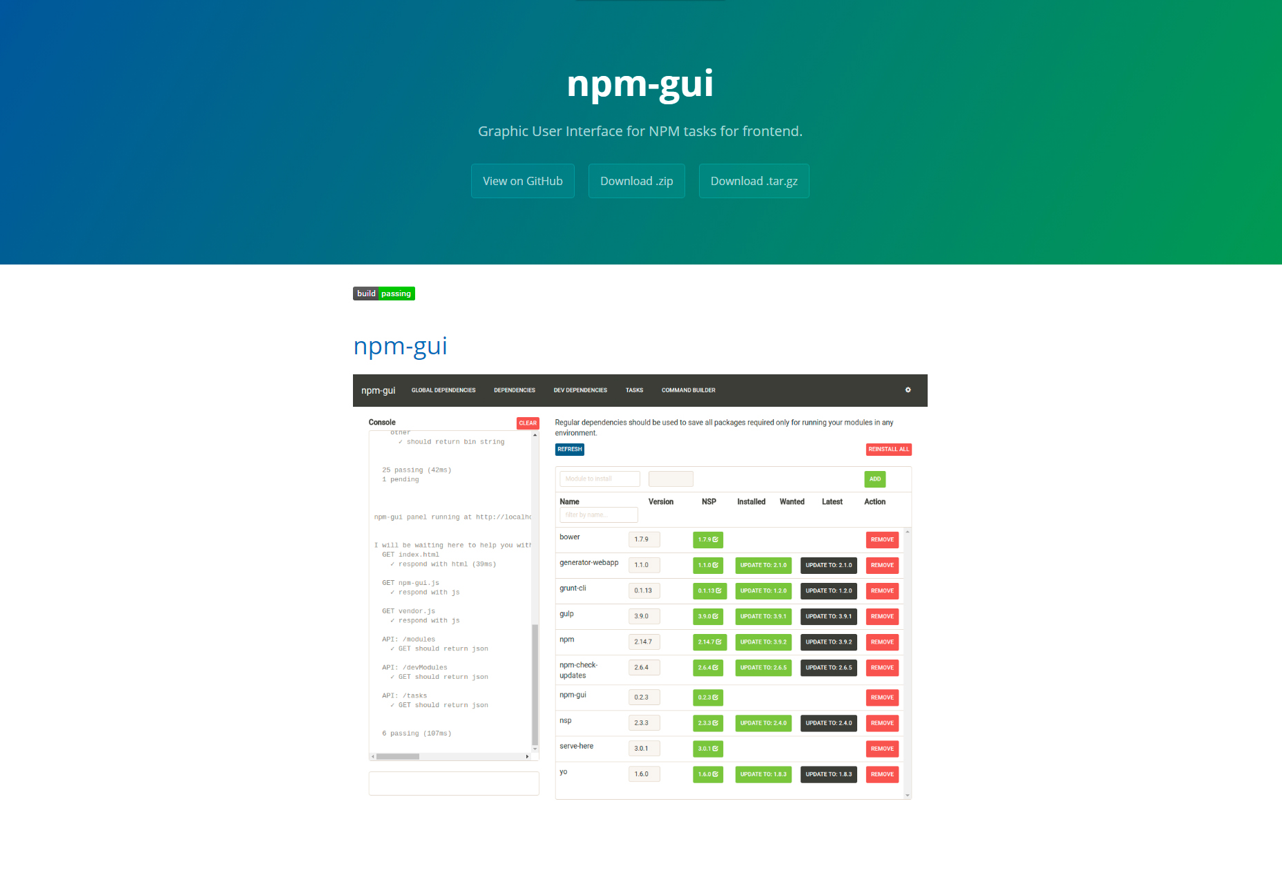 NPM-GUI: Interfaz gráfica de usuario de las tareas frontend NPM