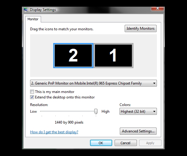 Dvojité monitory ve Windows Vista