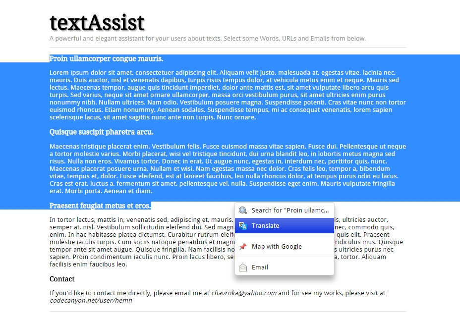 TextAssist (jQuery و HTML / CSS و JavaScript)