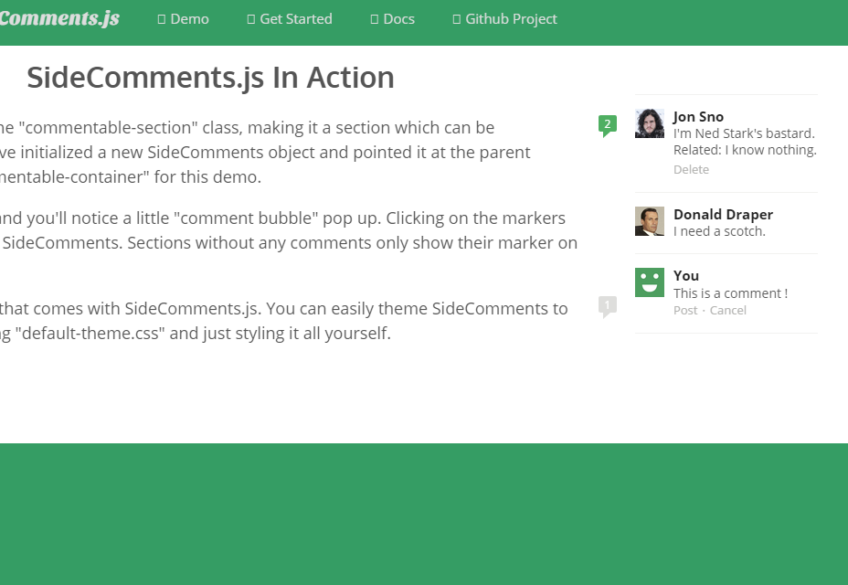 SideComments.js: componente de interfaz de comentarios de tipo medio