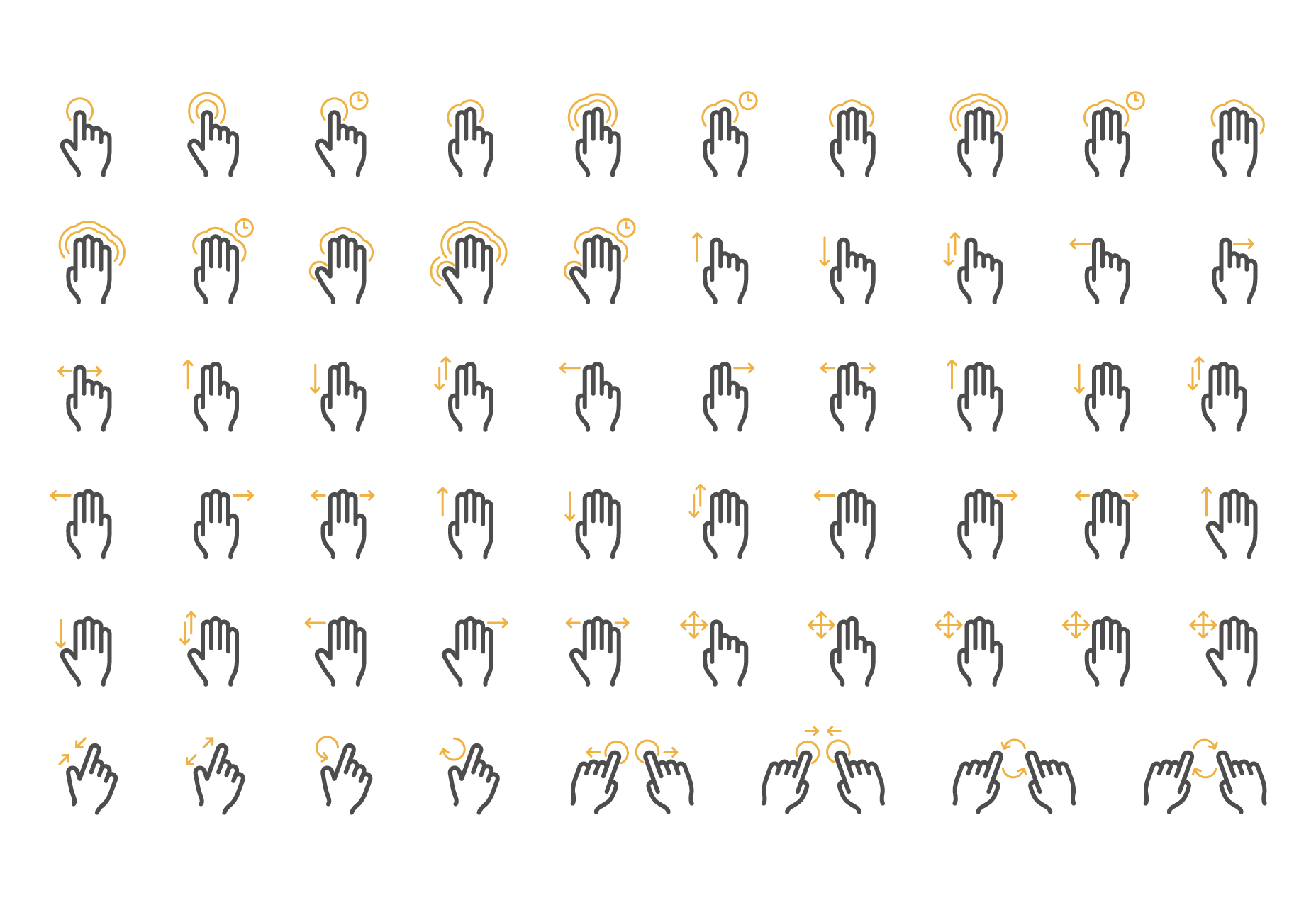 Conjunto de ícones do vetor de gesto multi-toque
