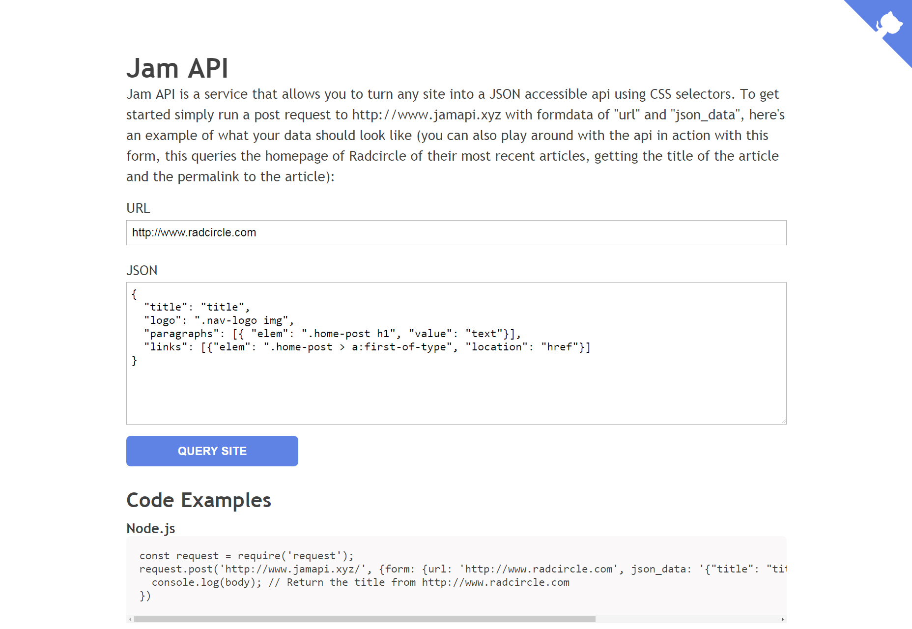 Jam API: sitios web accesibles de JSON mediante selectores de CSS